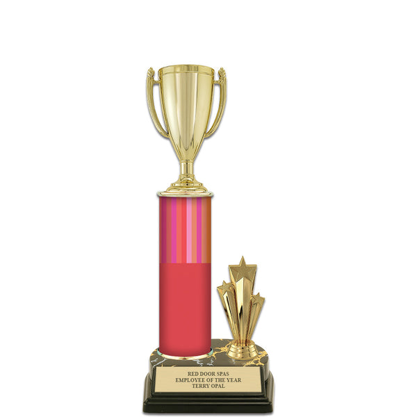 12" Black Base Award Trophy With Trim, Insert Top, And Custom Column