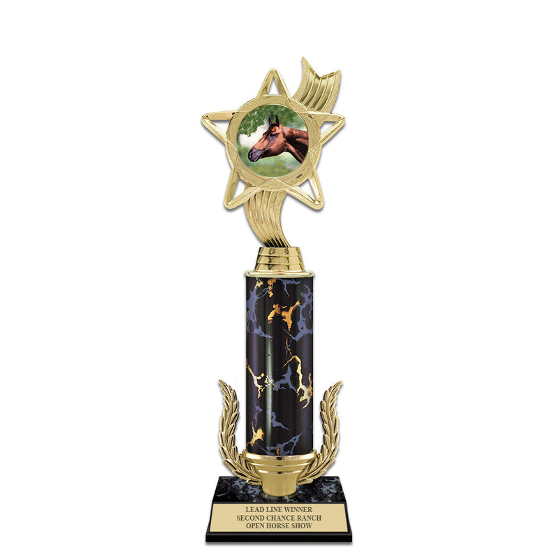 12" Custom Black Faux Marble Award Trophy w/Wreath & Insert Top