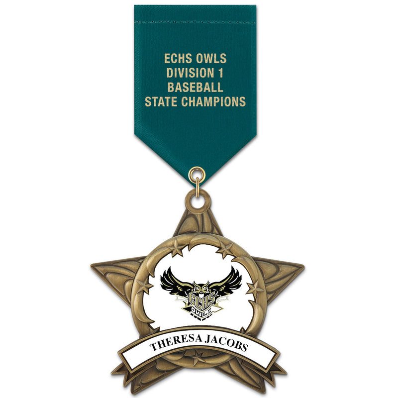 3-3/8"  Custom AS14 Award Medal w/ Satin Drape Ribbon