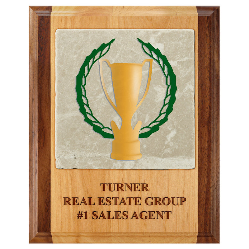 8" x 10"  Full Color Award Plaque - Red Alder & Walnut w/ Tumbled Stone Tile