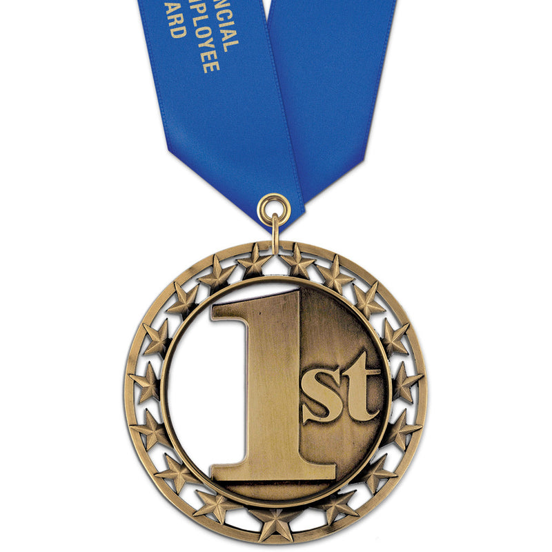 2-3/4" Custom Rising Star Award Medal With Satin Neck Ribbon