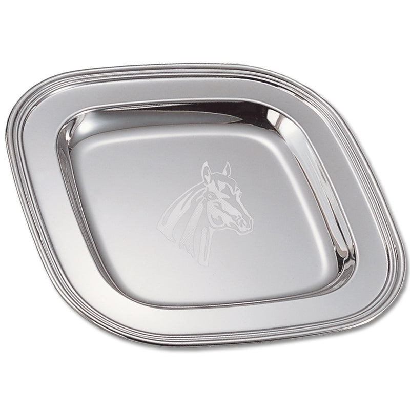 8" Engraved Silver Award Tray With Horse Stock Logo