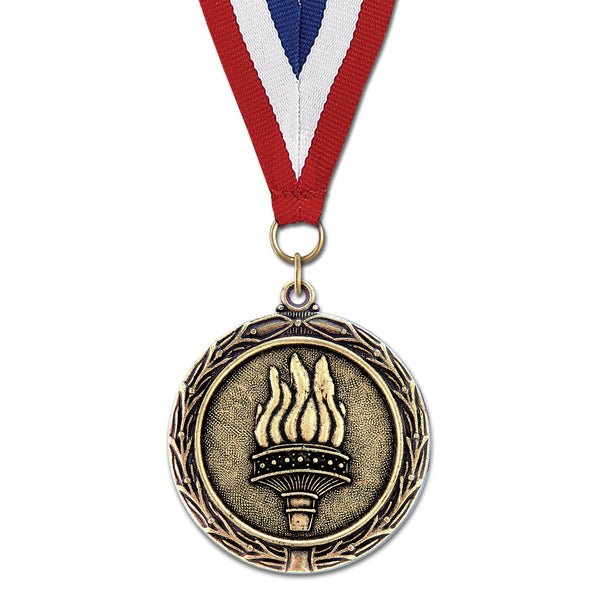 2-1/4" Stock LX Award Medal With Red/White/Blue or Year Grosgrain Neck Ribbon