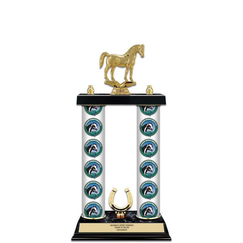 15" Black Finished Award Trophy With Custom Column, Trim And Insert Top