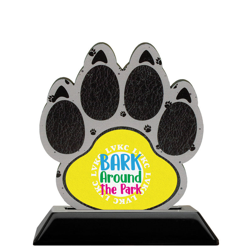 5" Paw Print Shape Birchwood Award Trophy With Black Base