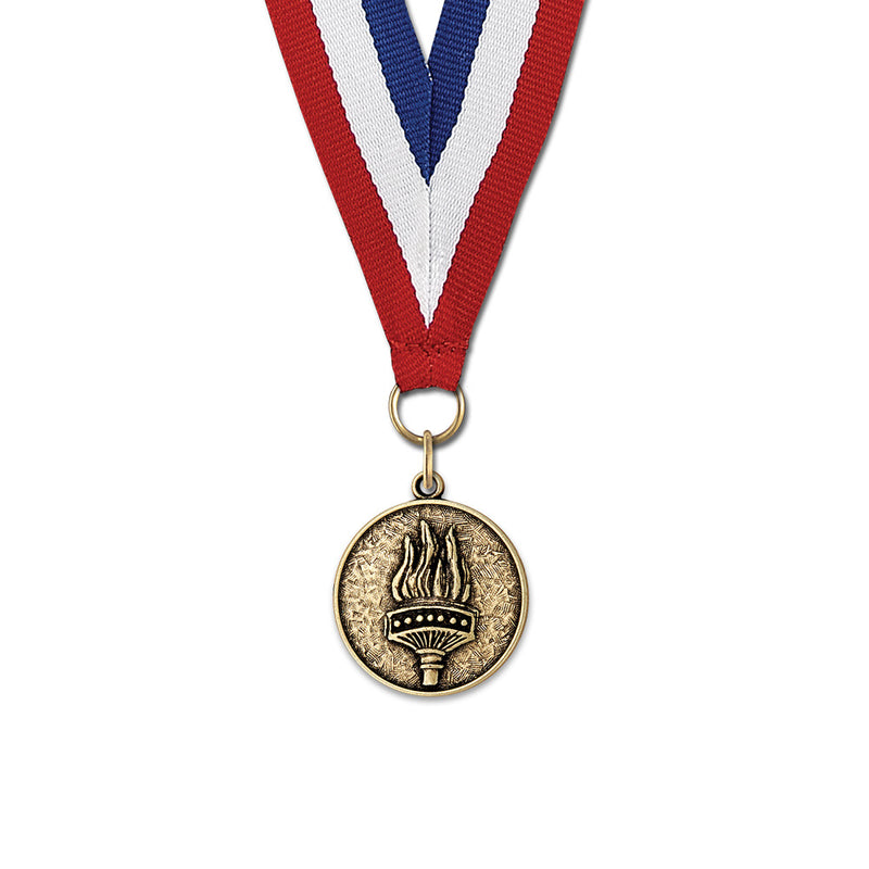 1-1/8" Stock CX Award Medal With Red/White/Blue or Year Grosgrain Neck Ribbon