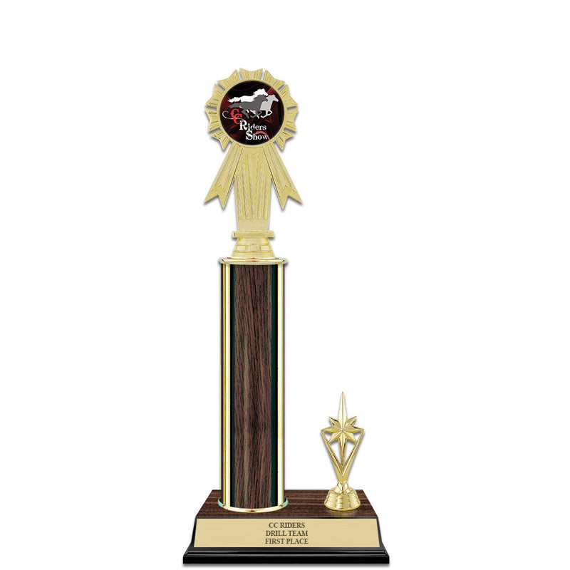 12" Custom Walnut Finished Award Trophy With Trim & Insert Top