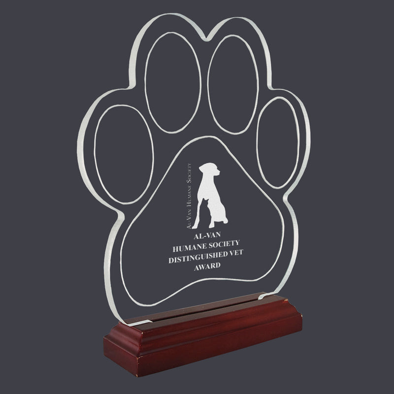 Engraved Paw Print Shaped Acrylic Trophy