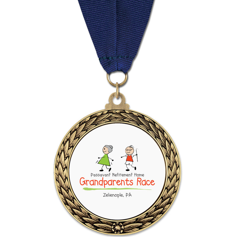 2-5/8" Custom GFL Award Medal With Grosgrain Neck Ribbon