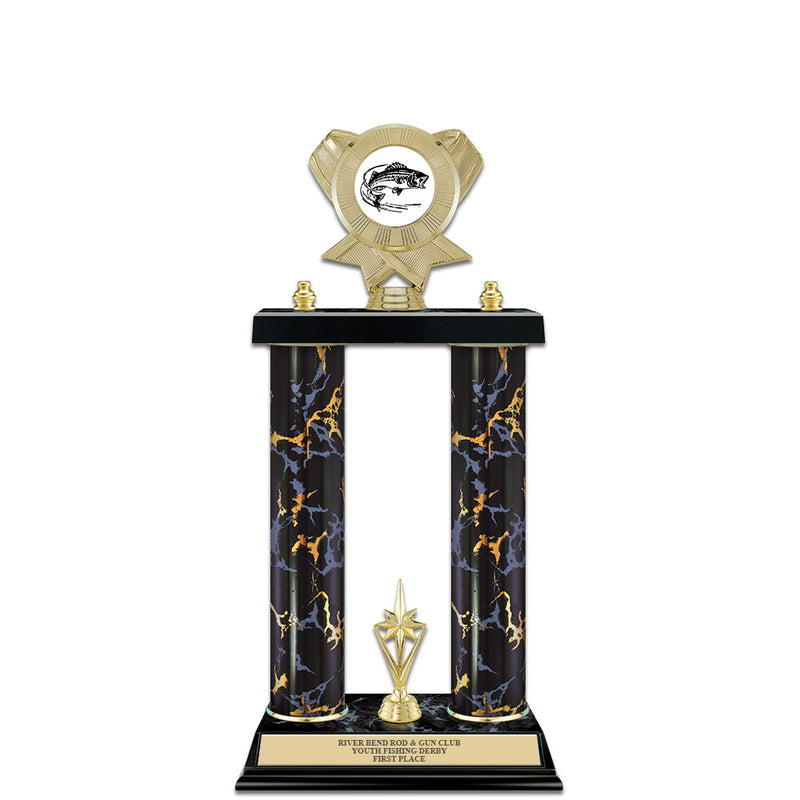 15" Custom Black Faux Marble Award Trophy w/Trim & Insert Top