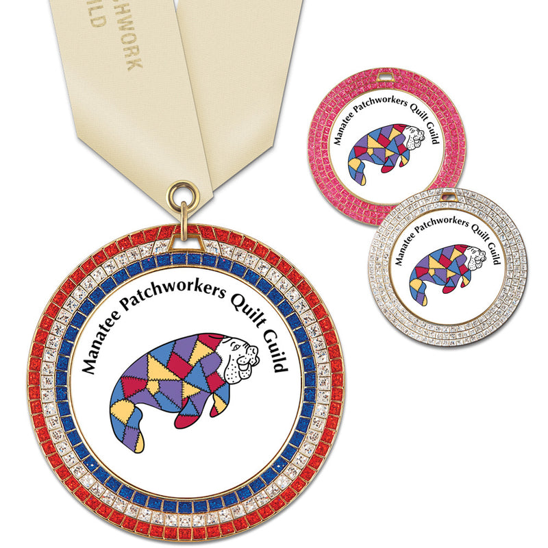 2-3/4" Custom GEM Award Medal With Satin Neck Ribbon