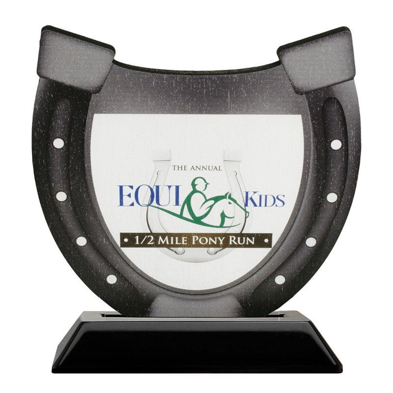 5" Horseshoe Shape Birchwood Award Trophy With Black Base