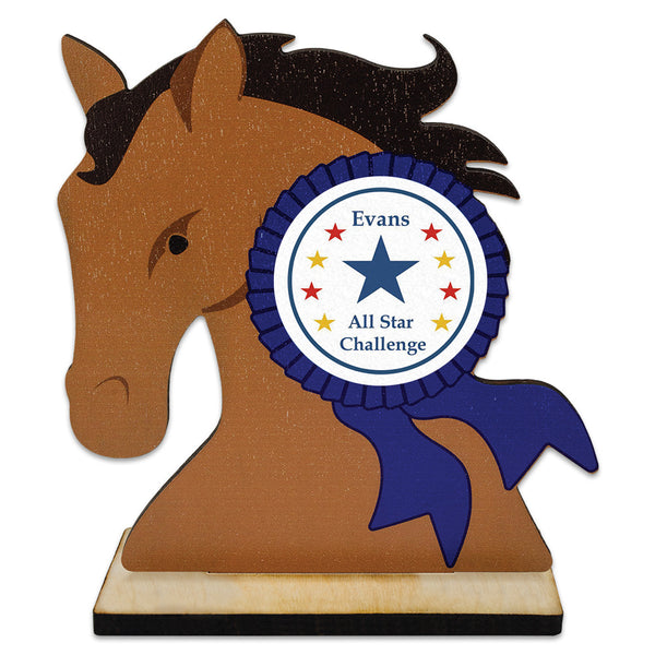 5" Horse Head Shape Birchwood Award Trophy With Natural Birchwood Base