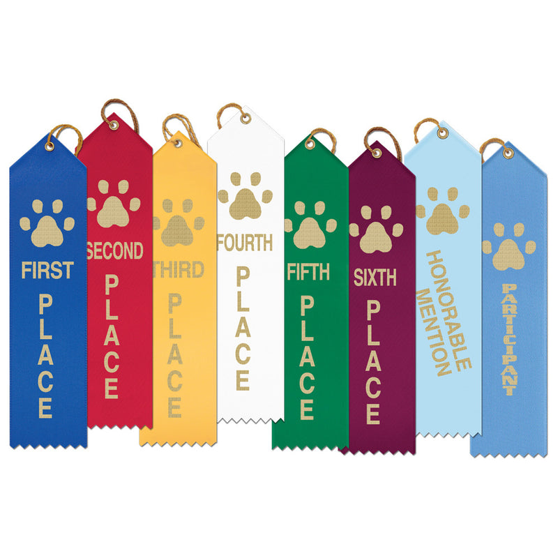 2" X 8" Stock Point Top Paw Print Place Award Ribbon