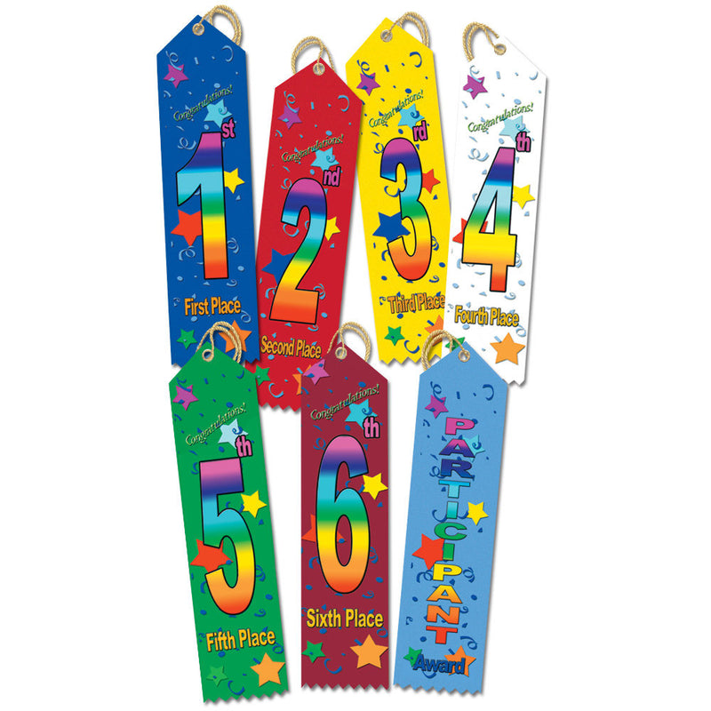 2" X 8" Stock Multicolor Point Top Place Award Ribbon