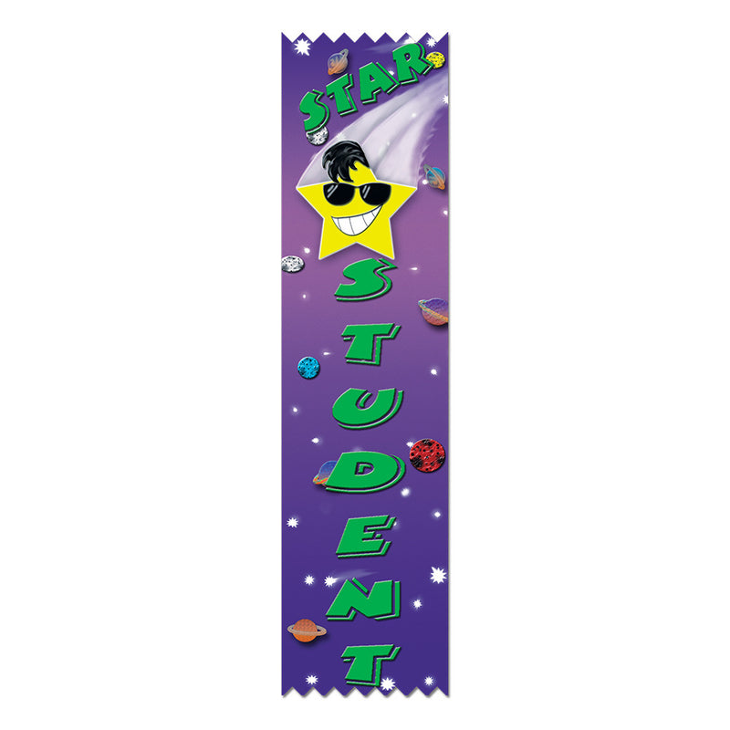 2" X 8" Stock Multicolor Pinked Top Star Student Award Ribbon