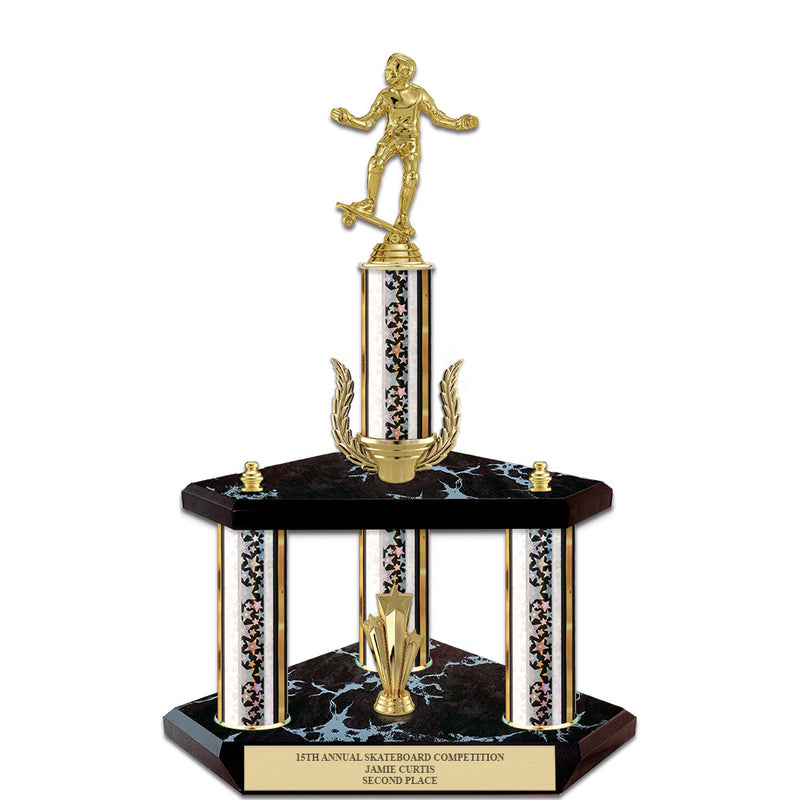 15" Black Finished Award Trophy With Wreath And Trim