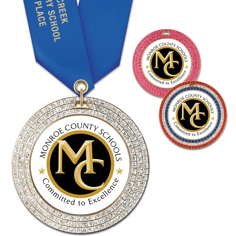 2-3/4" Custom GEM Award Medal With Satin Neck Ribbon