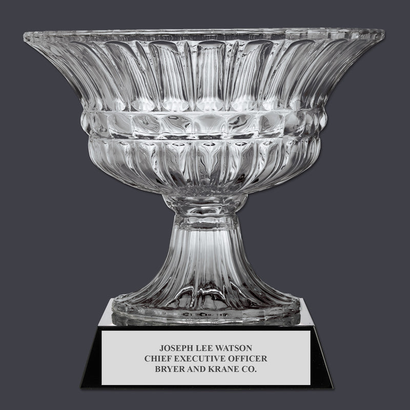 Large Optical Crystal Award Bowl Trophy w/ Attached Base